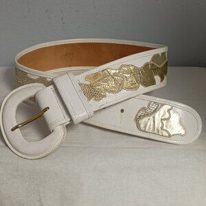 ❤️CARLOS FALCHI Wide White with Gold Snakeskin Belt Size Medium